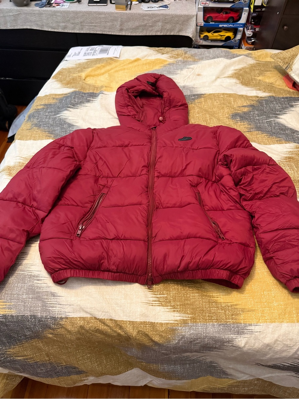 YoungLA Men's Red Hooded Puffer Jacket Size M